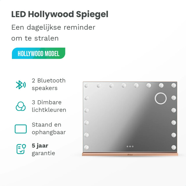 Mirlux Hollywood spiegel bluetooth speakers 80x60cm rosé goud 3083726 large
