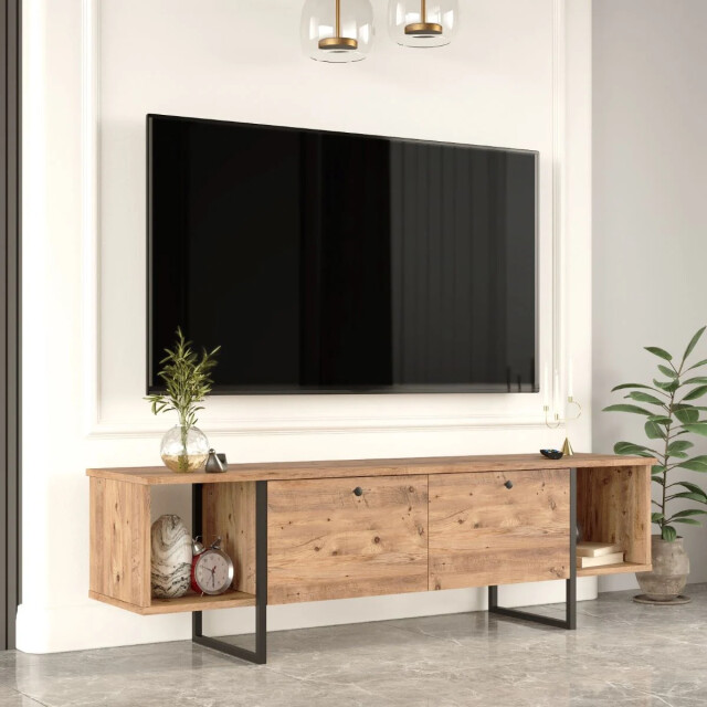 CaliCosy Tv-meubel 2 vakken 2 deuren eikenhouten decor l160 cm 2930487 large