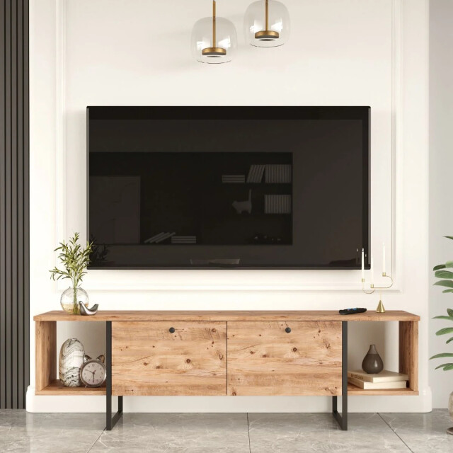 CaliCosy Tv-meubel 2 vakken 2 deuren eikenhouten decor l160 cm 2930487 large