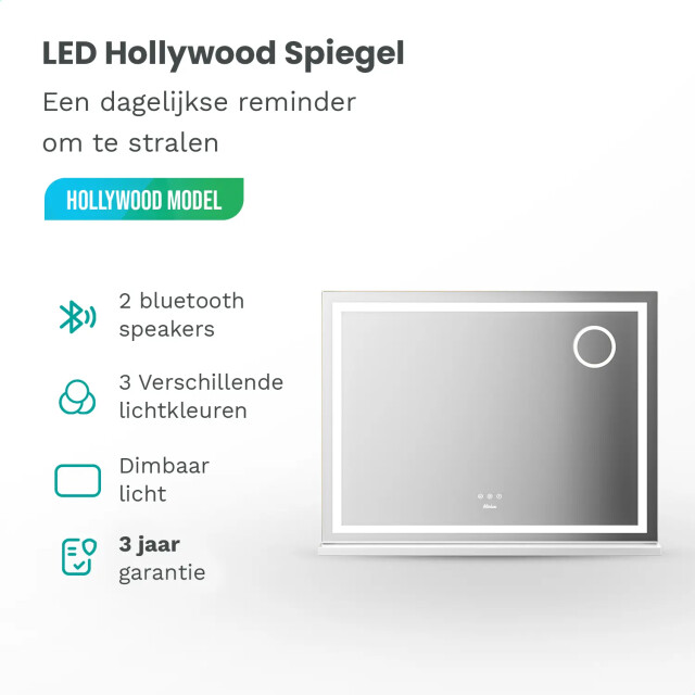 Mirlux Hollywood spiegel bluetooth speakers 80x60cm wit 3201055 large
