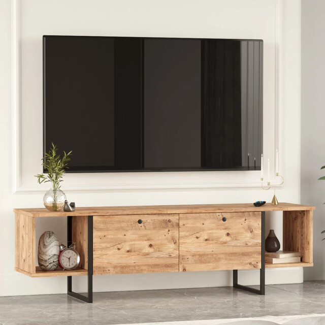 CaliCosy Tv-meubel 2 vakken 2 deuren eikenhouten decor l160 cm 2930487 large