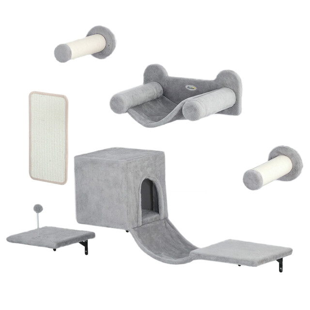 4goodz Pawhut klimmuur voor katten 6-delig, platform en krabplank - 3212013 large