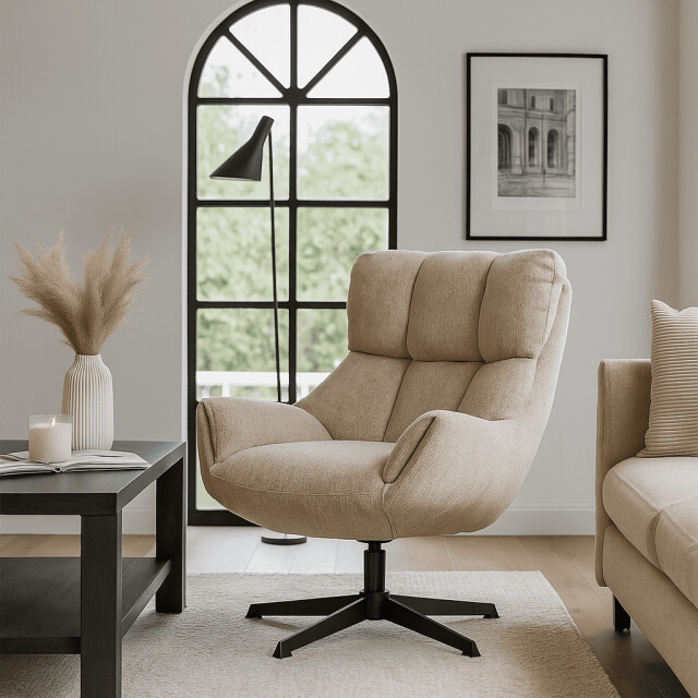 CaliCosy Fauteuil in gewatteerde stof met zwarte metalen poten h89 cm odette 3084072 large