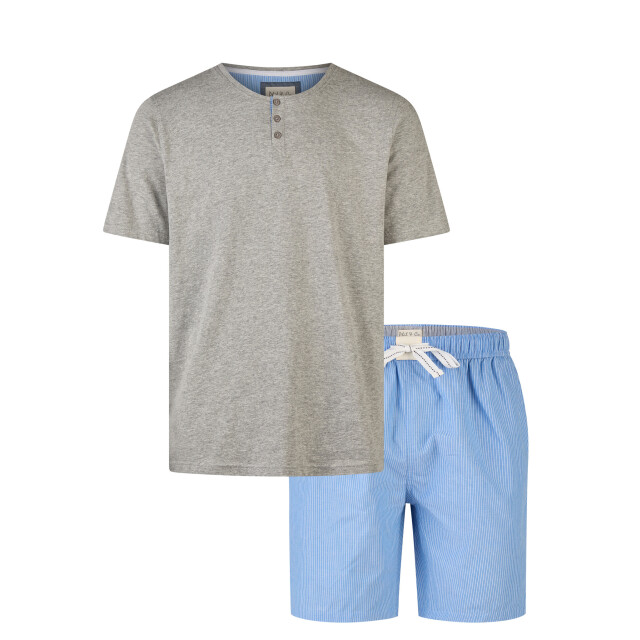 Phil & Co Heren shortama korte pyjama set grijs/blauw PH-519-02 large