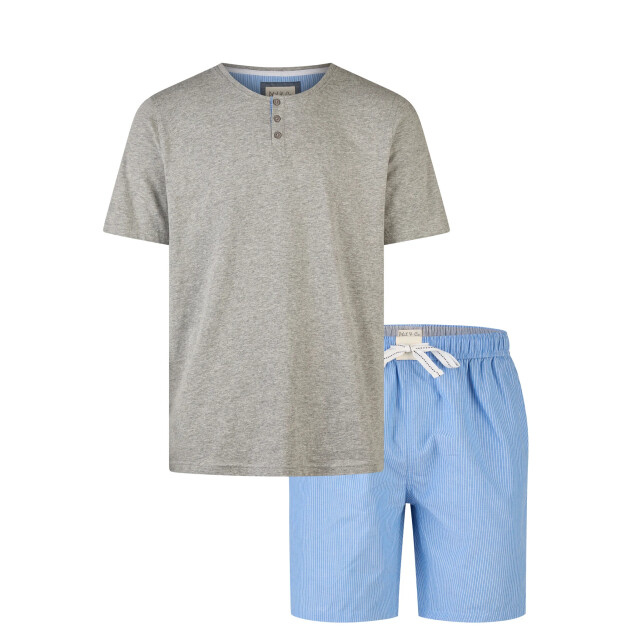 Phil & Co Heren shortama korte pyjama set grijs/blauw PH-519-02 large
