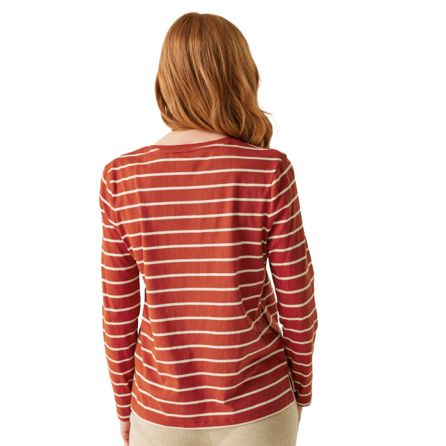 Regatta Dames federica ii stripe t-shirt met lange mouwen UTRG10886_redochrelightvanilla large