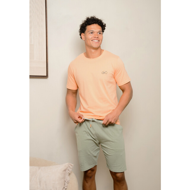 Phil & Co Heren shortama korte pyjama set oranje fiets PH-541-02 large