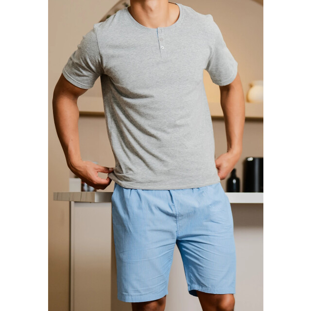 Phil & Co Heren shortama korte pyjama set grijs/blauw PH-519-02 large