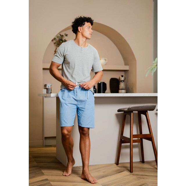 Phil & Co Heren shortama korte pyjama set grijs/blauw PH-519-02 large