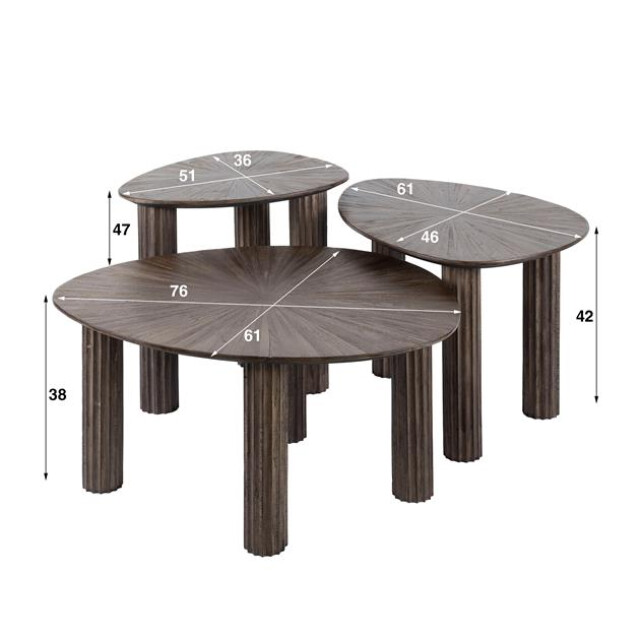 Hoyz bijzettafel driehoek maya teak teak rust brown set van 3 3185959 large