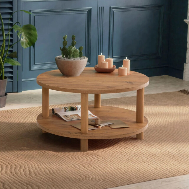 CaliCosy Ronde salontafel met 2 niveaus in atlantisch dennen decor d70 cm roby 3220768 large