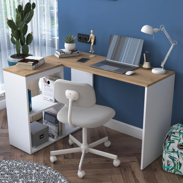 CaliCosy Hoekbureau in eiken- en witdecor l120 cm cassie 3220747 large