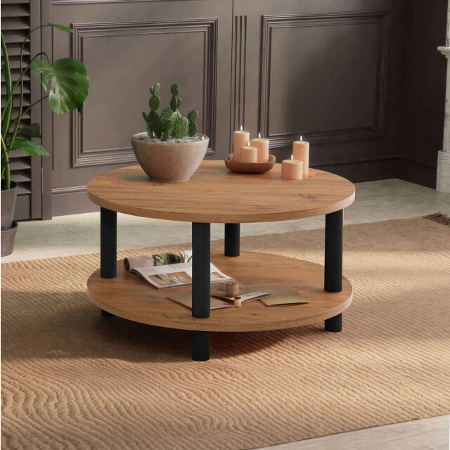 CaliCosy Ronde salontafel met 2 niveaus in atlantisch dennen decor d70 cm roby 3220769 large