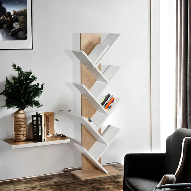 CaliCosy Boekenkast in eiken- en witdecor h129,8 cm tuval 3220761 large