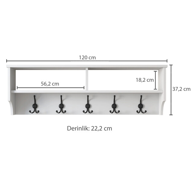 CaliCosy Kapstok met 2 vakken en 5 haken l120 cm brooke 3220767 large