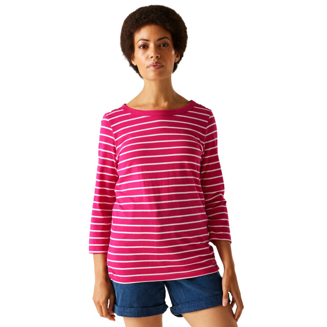 Regatta Dames baylette ii gestreept t-shirt UTRG11225_pinkfusionwhite large