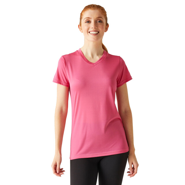 Regatta Dames fingal effen v hals t-shirt UTRG11207_flamingopink large