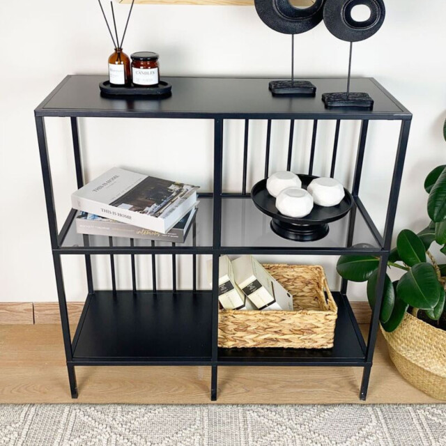 CaliCosy Console met 4 vakken van zwart metaal en rookglas h90 cm sunny 3222895 large