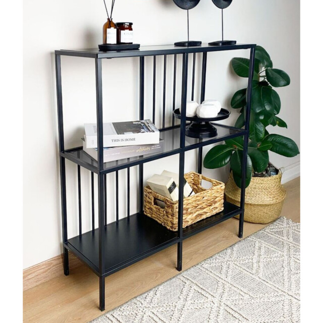 CaliCosy Console met 4 vakken van zwart metaal en rookglas h90 cm sunny 3222895 large