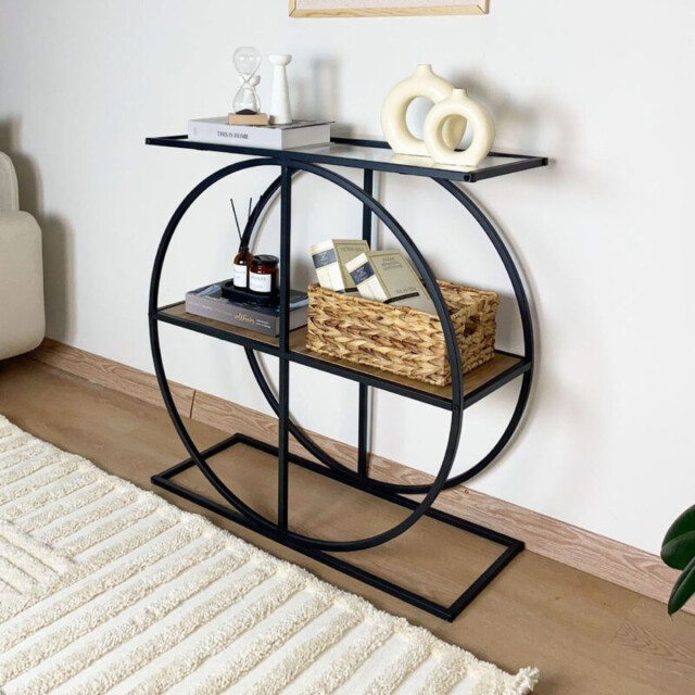 CaliCosy Console met rookglazen blad en ronde metalen poot l80 cm cloudy 3222894 large