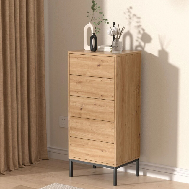 CaliCosy Hoge ladekast met 5 lades en metalen poten h100 cm lenny 3222013 large