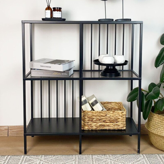 CaliCosy Console met 4 vakken van zwart metaal en rookglas h90 cm sunny 3222895 large