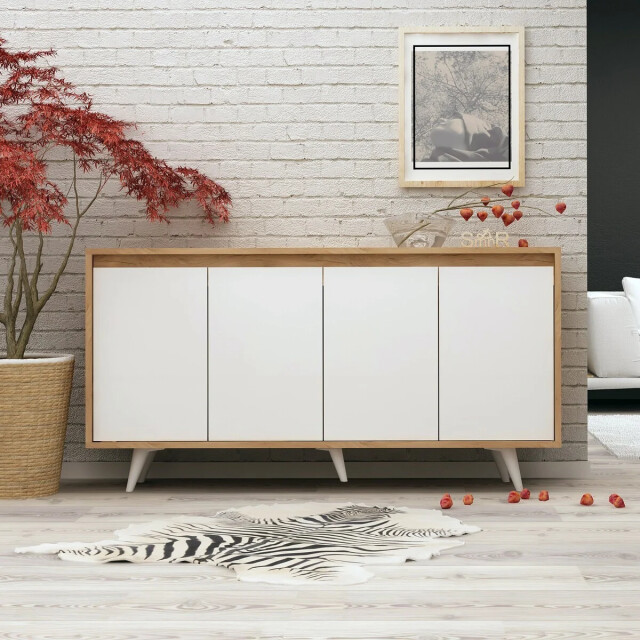 CaliCosy Dressoir met 4 deuren in wit en eiken decor l140 cm shans 3222889 large