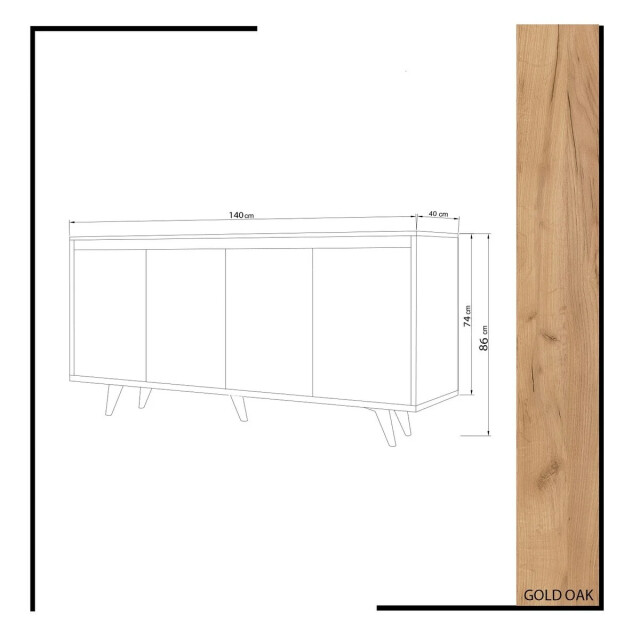 CaliCosy Dressoir met 4 deuren in wit en eiken decor l140 cm shans 3222889 large