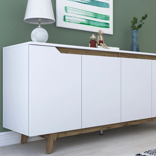 CaliCosy Dressoir met 4 deuren in wit en walnootdecor l180 cm bridget 3222890 large