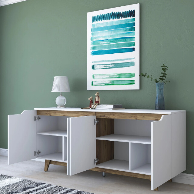 CaliCosy Dressoir met 4 deuren in wit en walnootdecor l180 cm bridget 3222890 large