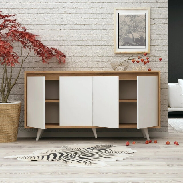 CaliCosy Dressoir met 4 deuren in wit en eiken decor l140 cm shans 3222889 large