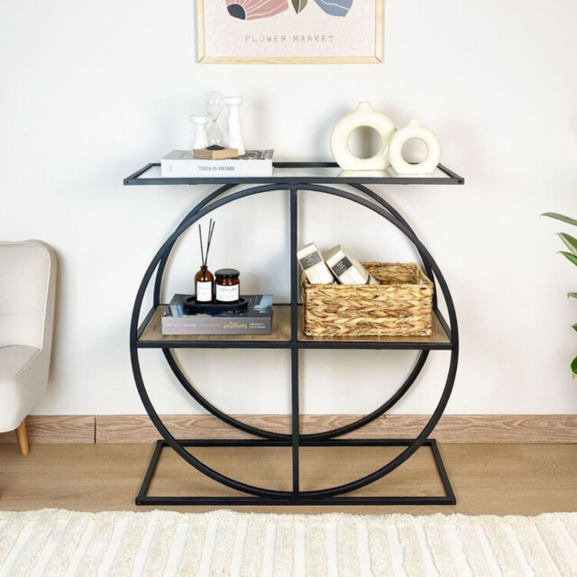 CaliCosy Console met rookglazen blad en ronde metalen poot l80 cm cloudy 3222894 large