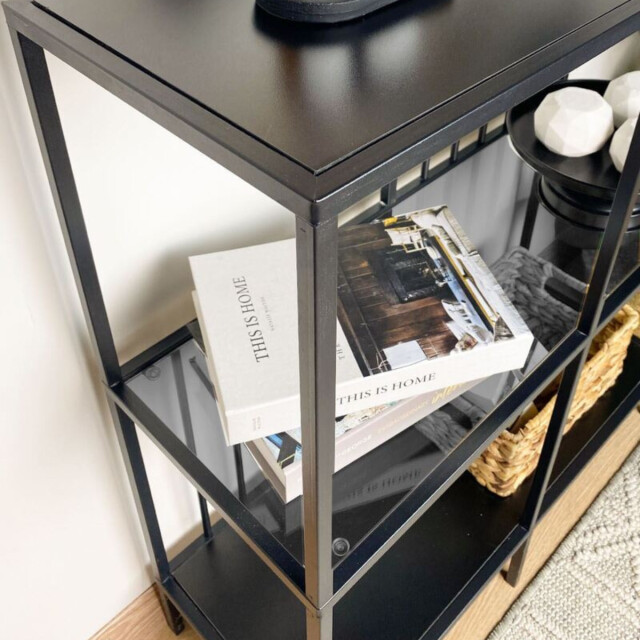 CaliCosy Console met 4 vakken van zwart metaal en rookglas h90 cm sunny 3222895 large