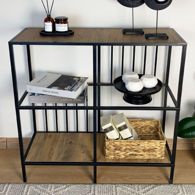 CaliCosy Console met 4 vakken van zwart metaal en rookglas h90 cm sunny 3222896 large