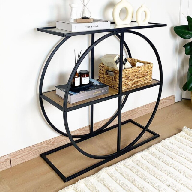 CaliCosy Console met rookglazen blad en ronde metalen poot l80 cm cloudy 3222894 large