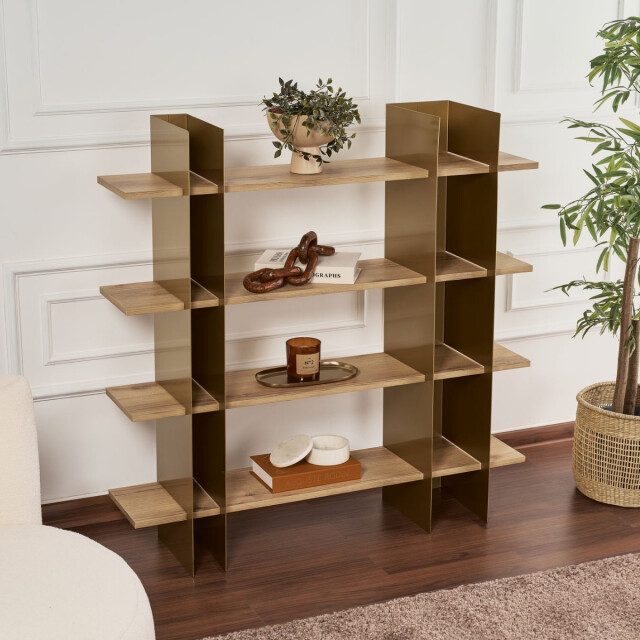 CaliCosy Rek met metalen frame en planken in eikenlook l120 cm kate 3222887 large