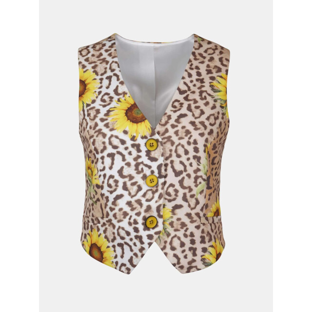 Mucho Gusto Gilet lesbos luipaardprint met zonnebloemen Gilet Lesbos Luipaardprint met Zonnebloemen large