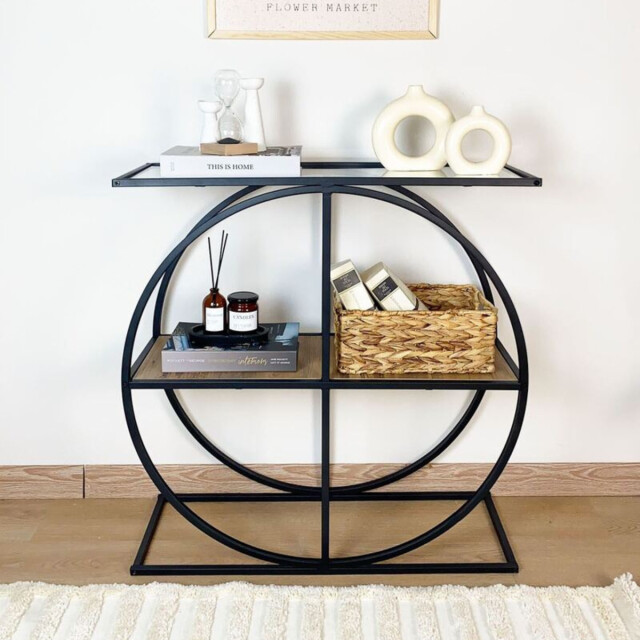 CaliCosy Console met rookglazen blad en ronde metalen poot l80 cm cloudy 3222894 large