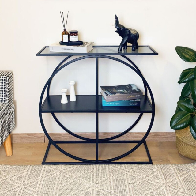 CaliCosy Console met rookglazen blad en ronde metalen poot l80 cm cloudy 3227007 large