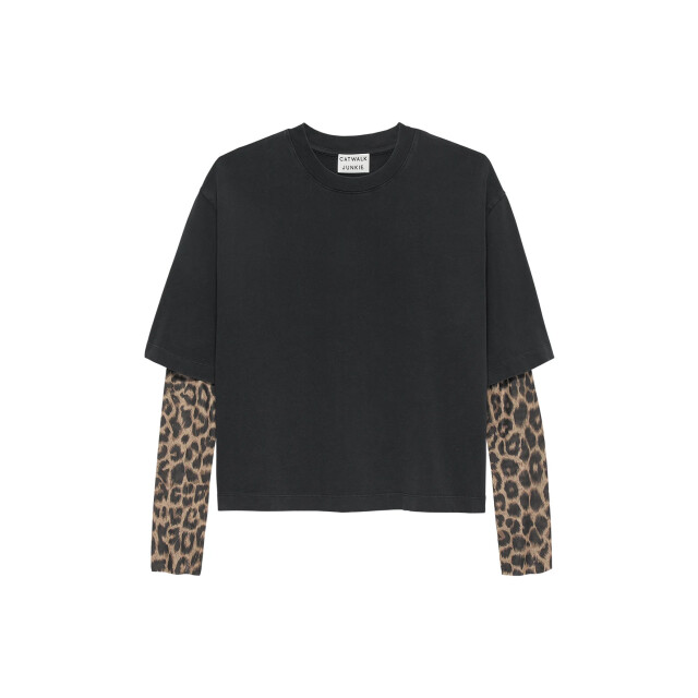 Catwalk Junkie 2503020214 tshirt with leopard mesh sleeves 2503020214 Tshirt with leopard mesh sleeves large