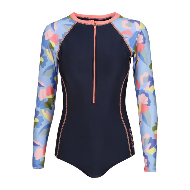 Regatta Dames willowfield abstract bloemen eén stuk zwempak met lange mouwen UTRG10808_navy large