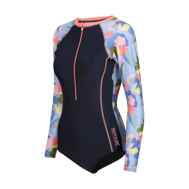 Regatta Dames willowfield abstract bloemen eén stuk zwempak met lange mouwen UTRG10808_navy large