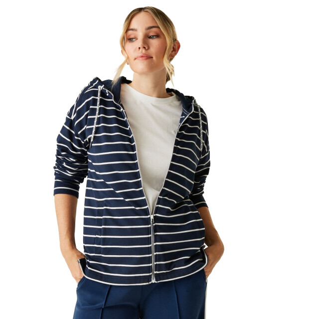 Regatta Dames bayletta ii gestreepte hoodie met volledige rits UTRG11474_navywhite large