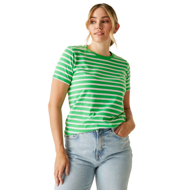 Regatta Dames bayletta gestreept t-shirt UTRG11457_islandgreenwhite large