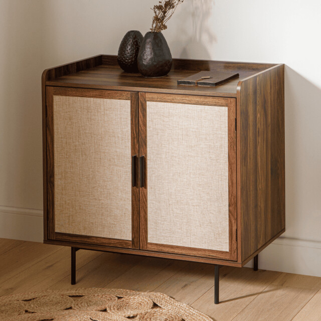 CaliCosy Dressoir met 2 deuren in notenhoutdecor met stoffen fronten l80 cm jetson 3196187 large