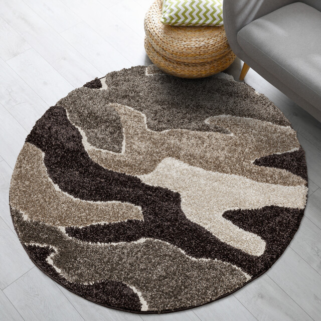 Muratap Luxus shaggy plus hoogpolig vloerkleed abstract design rond /beige - 3046053 large