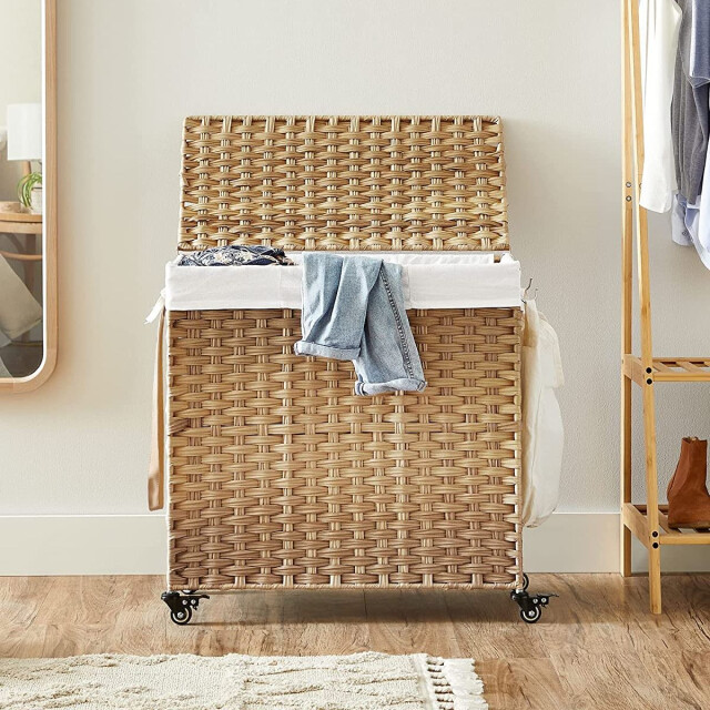 CaliCosy Wasmand 3 compartimenten op wielen imitatie natuurlijke rotan 2929479 large