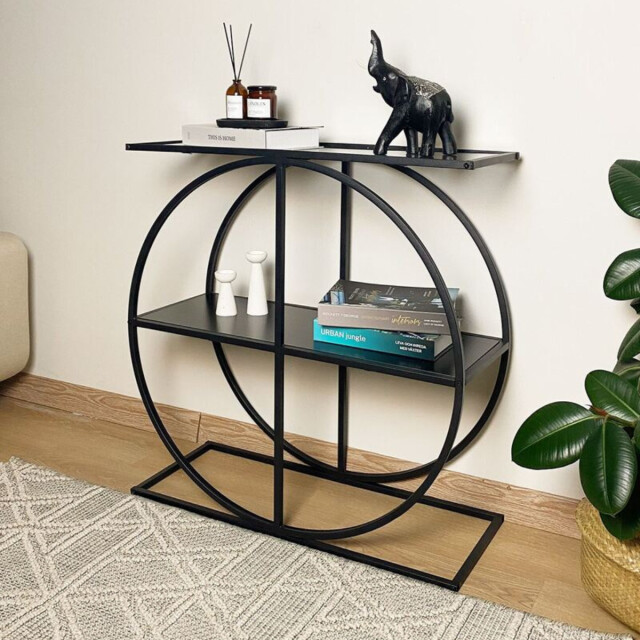 CaliCosy Console met rookglazen blad en ronde metalen poot l80 cm cloudy 3227007 large