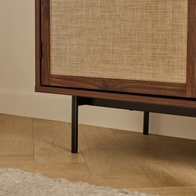CaliCosy Dressoir met 3 deuren in notenhoutdecor en fronten van stof l140 cm jetson 3205796 large