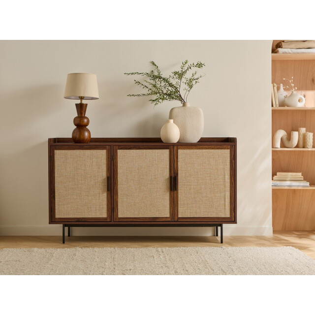 CaliCosy Dressoir met 3 deuren in notenhoutdecor en fronten van stof l140 cm jetson 3205796 large